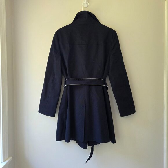 ANN TAYLOR Trench Coat | Large | Navy Blue, Double Breasted, Belt Lined Trim - Picture 3 of 10